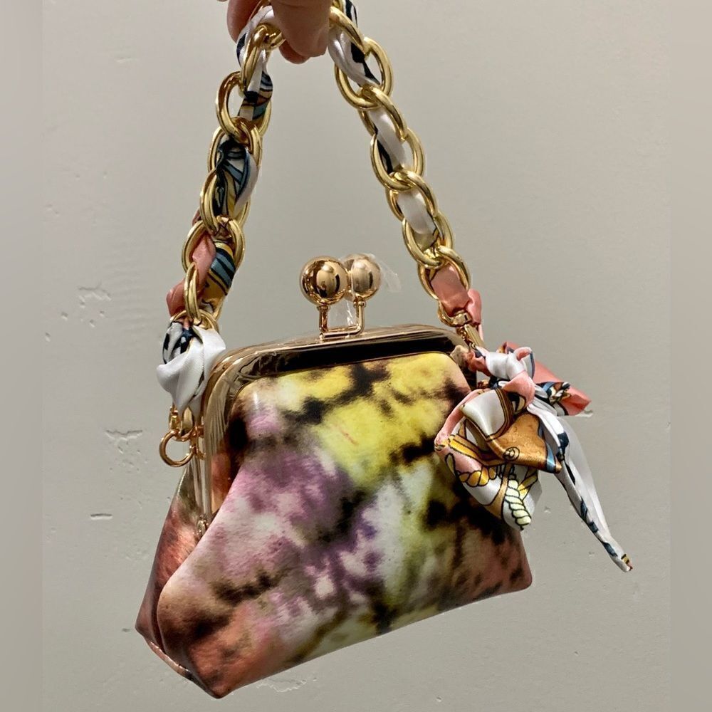 Handmade Genuine Leather  Tie-dye Print Kisslock Wallet/Wristlet/Coin purse